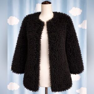 MNG faux fur coat. Black fuzzy cardigan jacket. Oversized- S